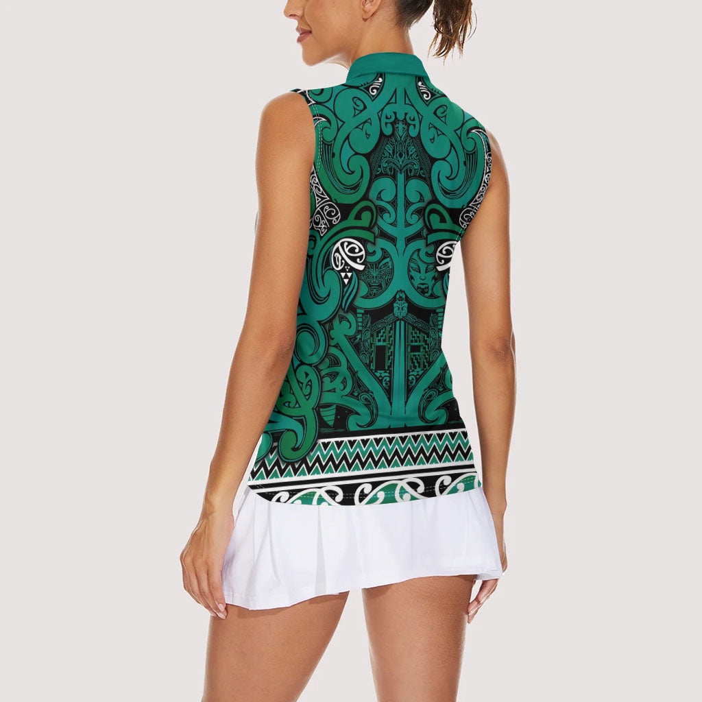 Aotearoa Iwi Ngai Tahu Women Sleeveless Polo Shirt Maori Wharenui House Tribal Pattern