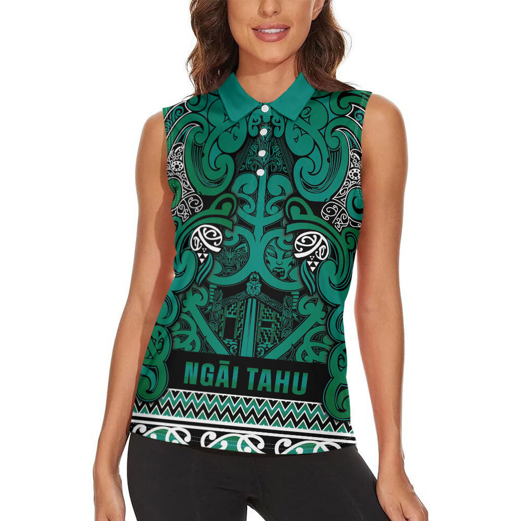 Aotearoa Iwi Ngai Tahu Women Sleeveless Polo Shirt Maori Wharenui House Tribal Pattern