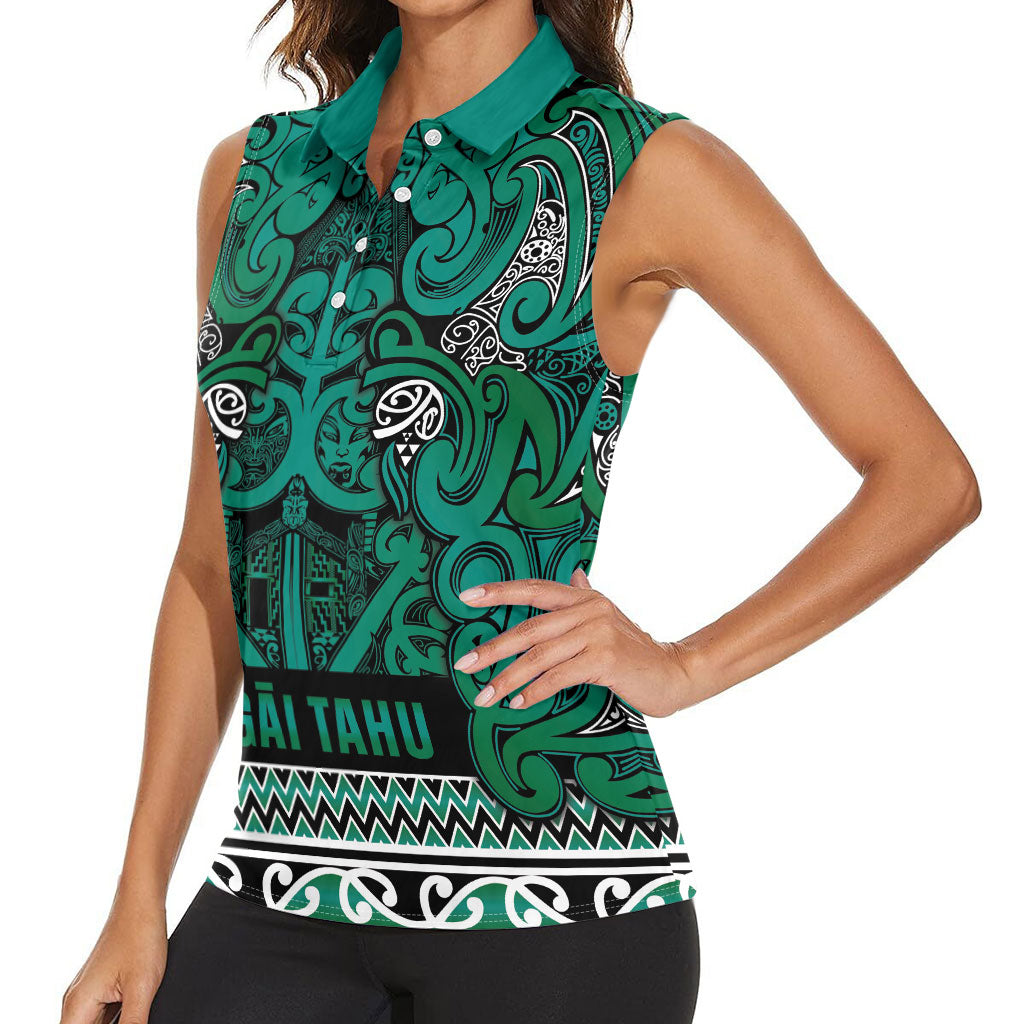Aotearoa Iwi Ngai Tahu Women Sleeveless Polo Shirt Maori Wharenui House Tribal Pattern