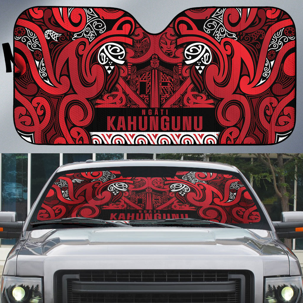 Aotearoa Iwi Ngati Kahungunu Auto Sun Shade Maori Wharenui House Tribal Pattern