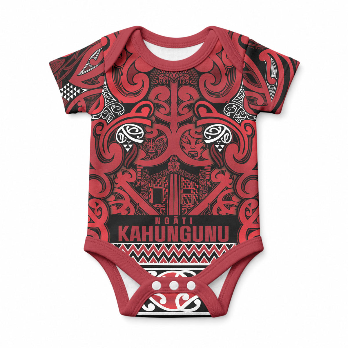Aotearoa Iwi Ngati Kahungunu Baby Onesie Maori Wharenui House Tribal Pattern