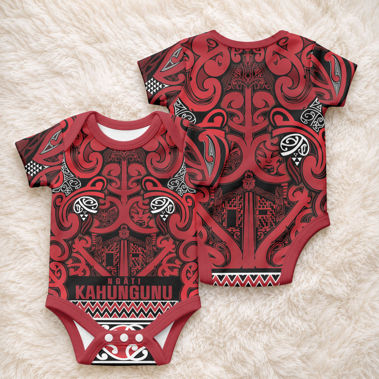 Aotearoa Iwi Ngati Kahungunu Baby Onesie Maori Wharenui House Tribal Pattern