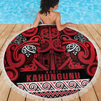 Aotearoa Iwi Ngati Kahungunu Beach Blanket Maori Wharenui House Tribal Pattern