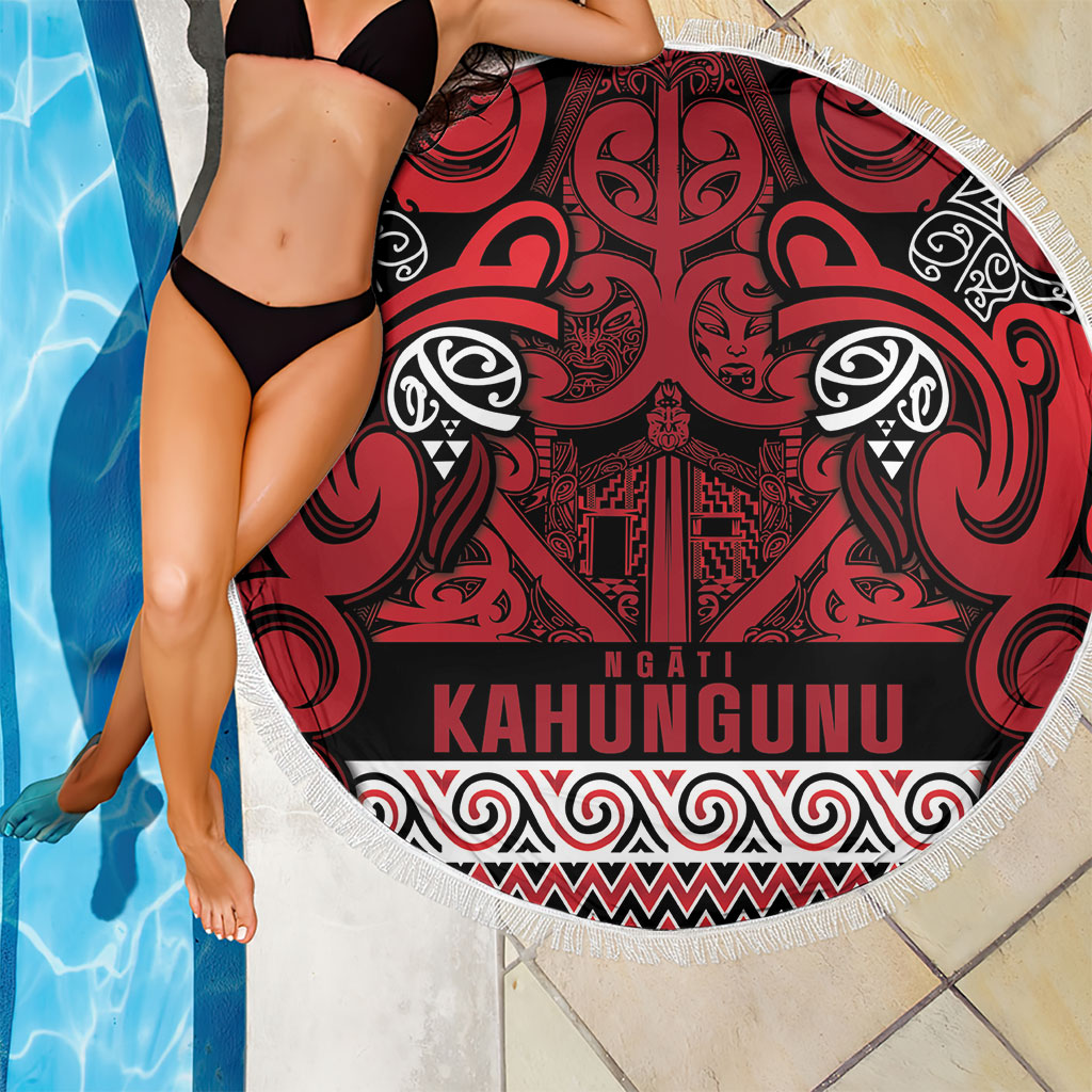 Aotearoa Iwi Ngati Kahungunu Beach Blanket Maori Wharenui House Tribal Pattern