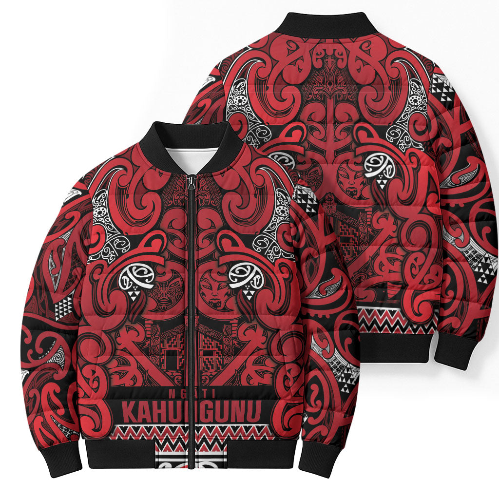 Aotearoa Iwi Ngati Kahungunu Bomber Puffer Jacket Maori Wharenui House Tribal Pattern
