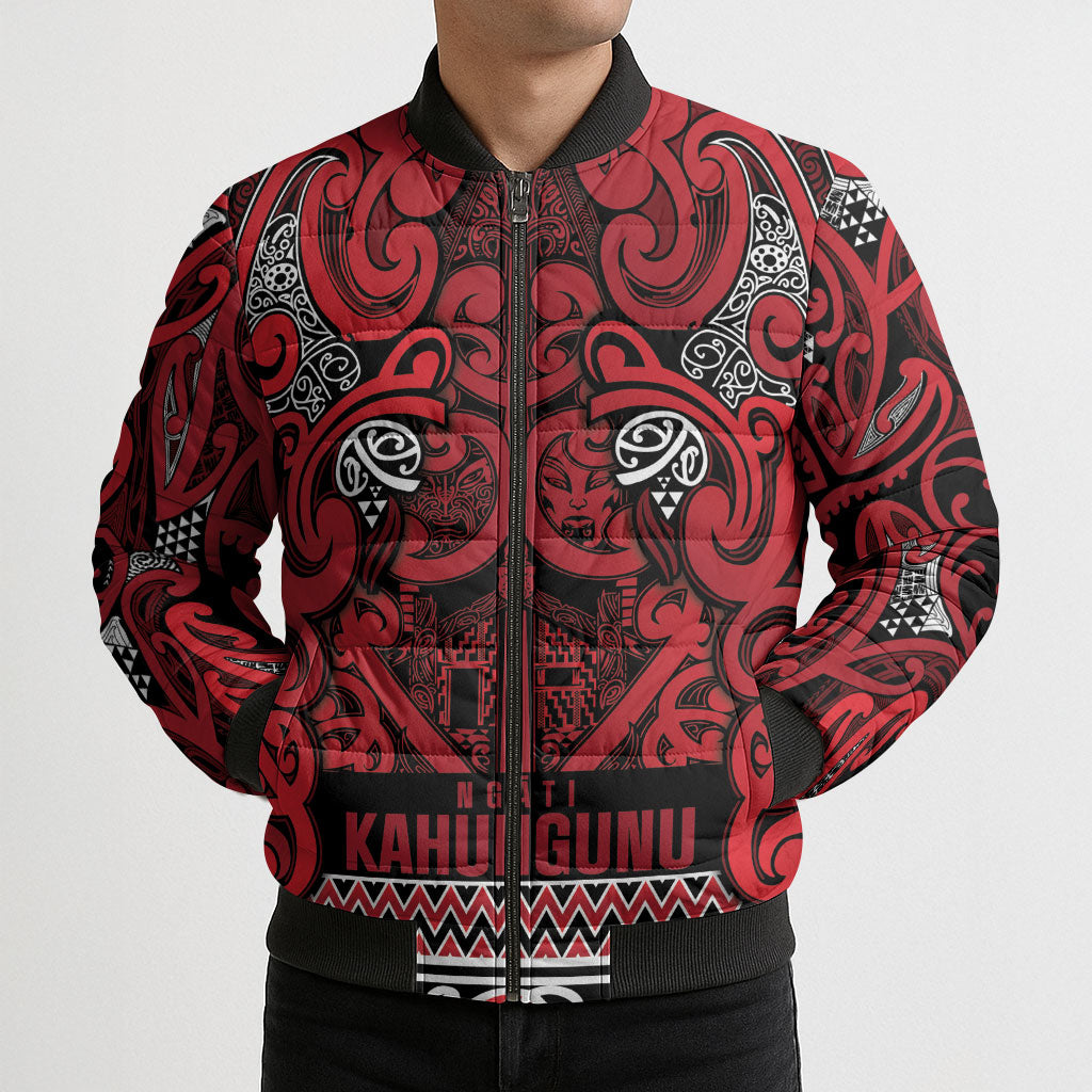 Aotearoa Iwi Ngati Kahungunu Bomber Puffer Jacket Maori Wharenui House Tribal Pattern