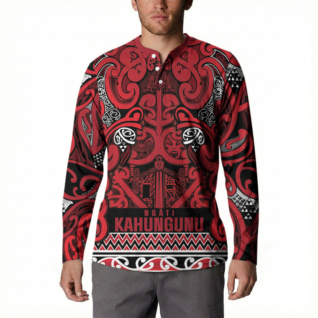 Aotearoa Iwi Ngati Kahungunu Button Sweatshirt Maori Wharenui House Tribal Pattern