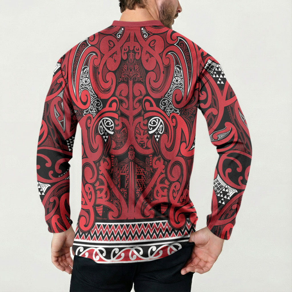 Aotearoa Iwi Ngati Kahungunu Button Sweatshirt Maori Wharenui House Tribal Pattern