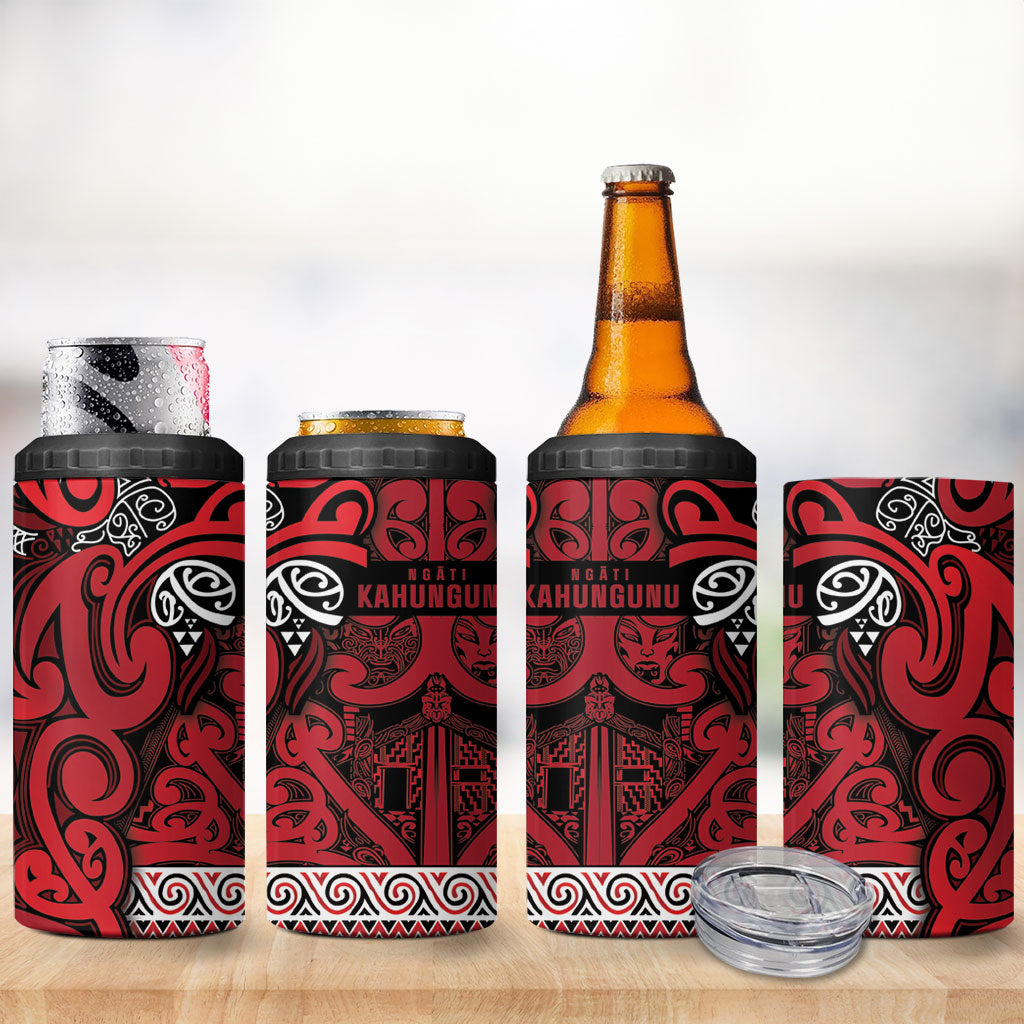 Aotearoa Iwi Ngati Kahungunu 4 in 1 Can Cooler Tumbler Maori Wharenui House Tribal Pattern