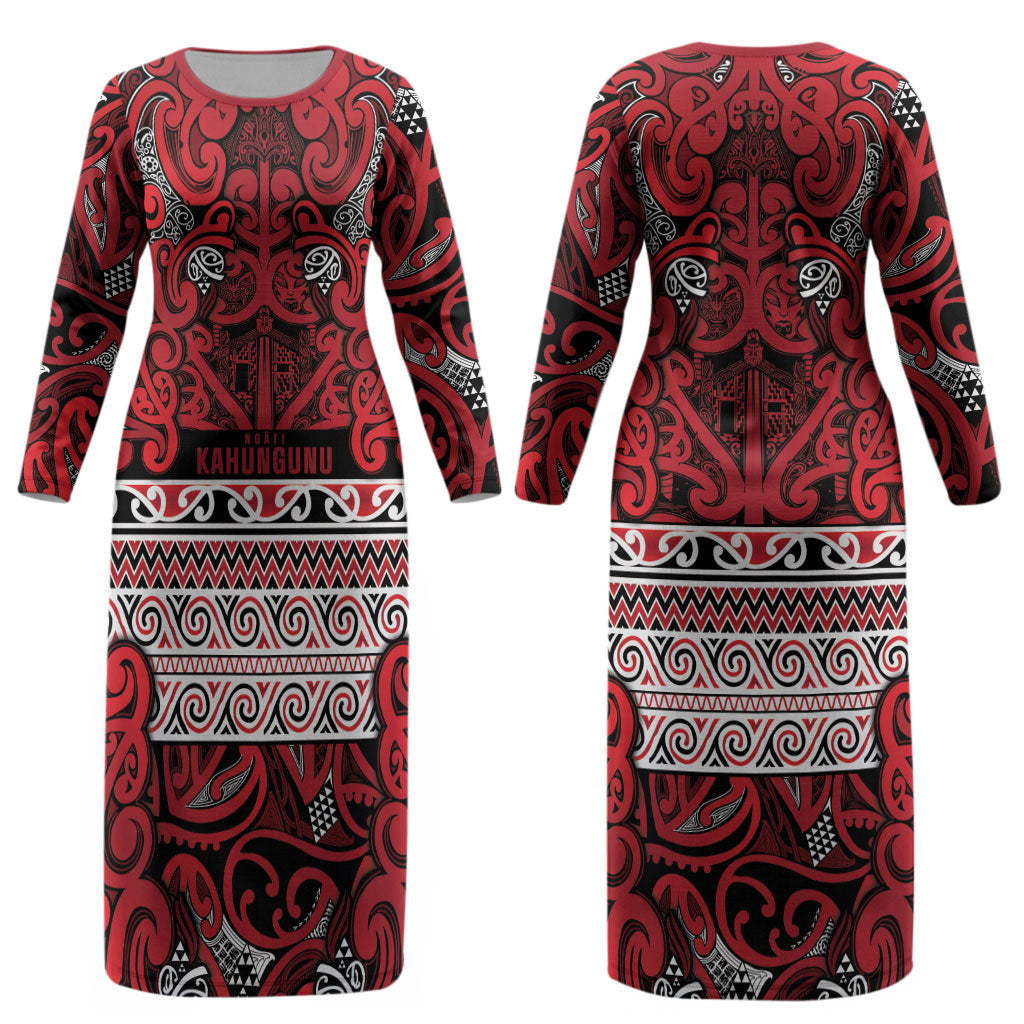 Aotearoa Iwi Ngati Kahungunu Couples Matching Long Sleeve Bodycon Dress and Long Sleeve Button Shirt Maori Wharenui House Tribal Pattern