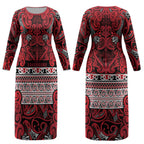 Aotearoa Iwi Ngati Kahungunu Couples Matching Long Sleeve Bodycon Dress and Long Sleeve Button Shirt Maori Wharenui House Tribal Pattern
