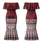 Aotearoa Iwi Ngati Kahungunu Couples Matching Mermaid Dress and Hawaiian Shirt Maori Wharenui House Tribal Pattern