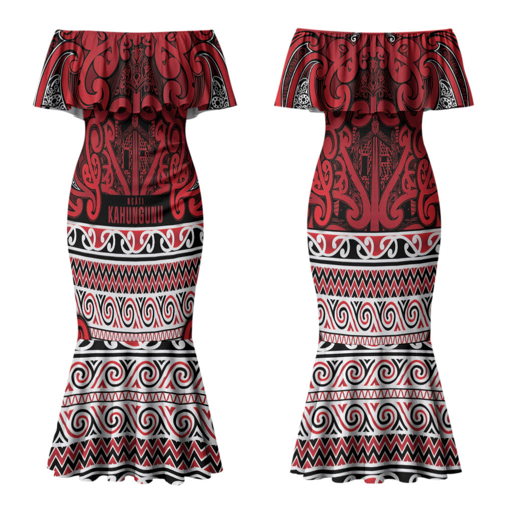 Aotearoa Iwi Ngati Kahungunu Couples Matching Mermaid Dress and Hawaiian Shirt Maori Wharenui House Tribal Pattern