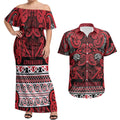 Aotearoa Iwi Ngati Kahungunu Couples Matching Off Shoulder Maxi Dress and Hawaiian Shirt Maori Wharenui House Tribal Pattern