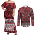 Aotearoa Iwi Ngati Kahungunu Couples Matching Off Shoulder Maxi Dress and Long Sleeve Button Shirt Maori Wharenui House Tribal Pattern