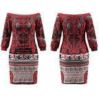 Aotearoa Iwi Ngati Kahungunu Couples Matching Off The Shoulder Long Sleeve Dress and Long Sleeve Button Shirt Maori Wharenui House Tribal Pattern