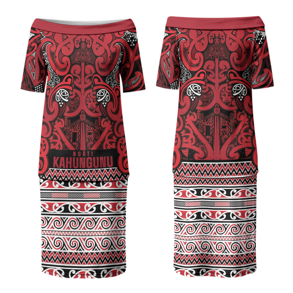 Aotearoa Iwi Ngati Kahungunu Couples Matching Puletasi and Long Sleeve Button Shirt Maori Wharenui House Tribal Pattern