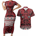 Aotearoa Iwi Ngati Kahungunu Couples Matching Short Sleeve Bodycon Dress and Hawaiian Shirt Maori Wharenui House Tribal Pattern