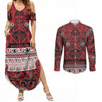 Aotearoa Iwi Ngati Kahungunu Couples Matching Summer Maxi Dress and Long Sleeve Button Shirt Maori Wharenui House Tribal Pattern