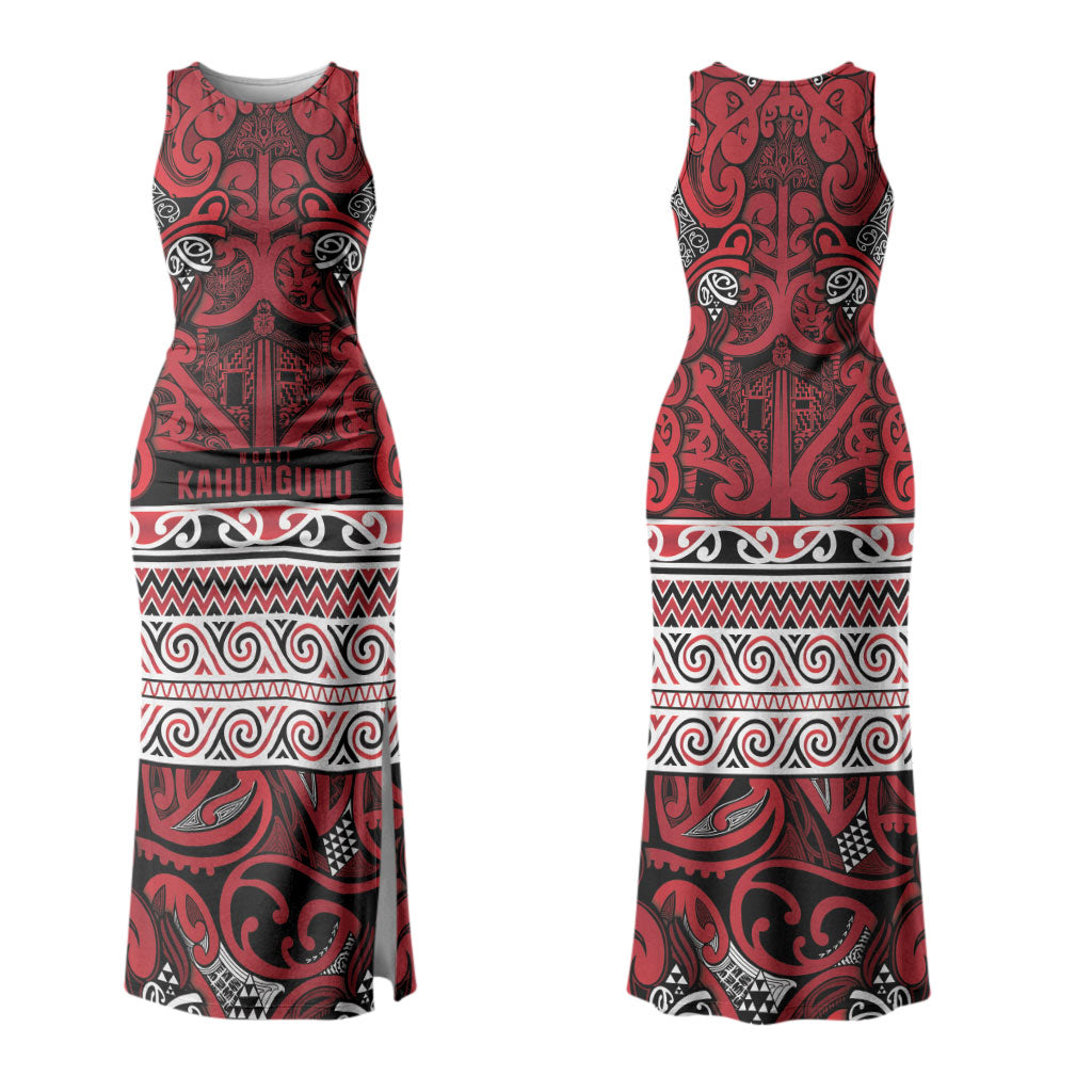 Aotearoa Iwi Ngati Kahungunu Couples Matching Tank Maxi Dress and Long Sleeve Button Shirt Maori Wharenui House Tribal Pattern