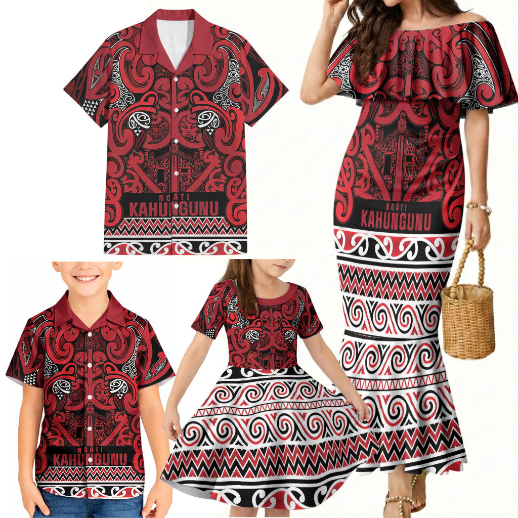 Aotearoa Iwi Ngati Kahungunu Family Matching Mermaid Dress and Hawaiian Shirt Maori Wharenui House Tribal Pattern