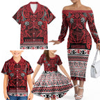 Aotearoa Iwi Ngati Kahungunu Family Matching Off The Shoulder Long Sleeve Dress and Hawaiian Shirt Maori Wharenui House Tribal Pattern