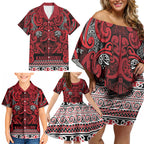 Aotearoa Iwi Ngati Kahungunu Family Matching Off Shoulder Short Dress and Hawaiian Shirt Maori Wharenui House Tribal Pattern