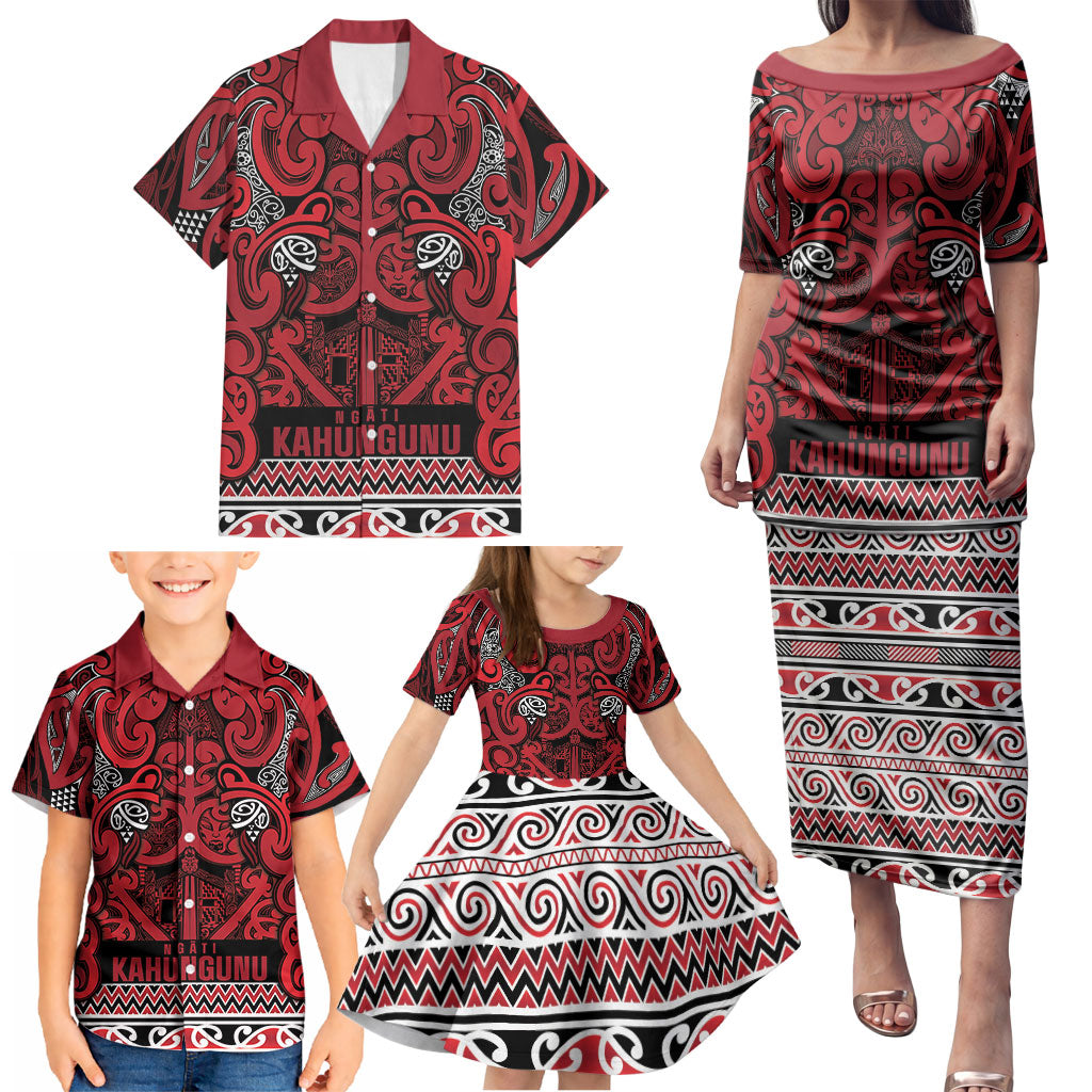 Aotearoa Iwi Ngati Kahungunu Family Matching Puletasi and Hawaiian Shirt Maori Wharenui House Tribal Pattern