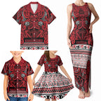 Aotearoa Iwi Ngati Kahungunu Family Matching Tank Maxi Dress and Hawaiian Shirt Maori Wharenui House Tribal Pattern