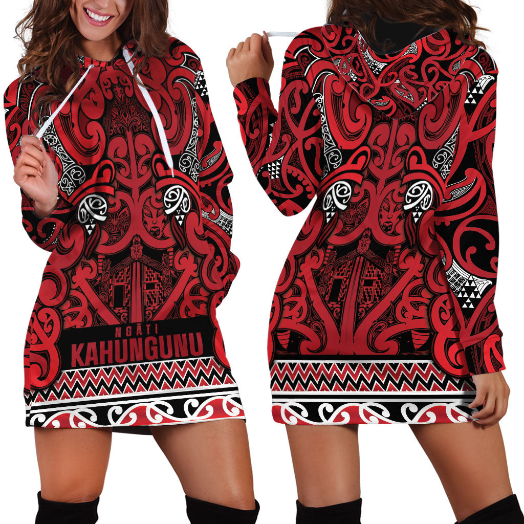 Aotearoa Iwi Ngati Kahungunu Hoodie Dress Maori Wharenui House Tribal Pattern