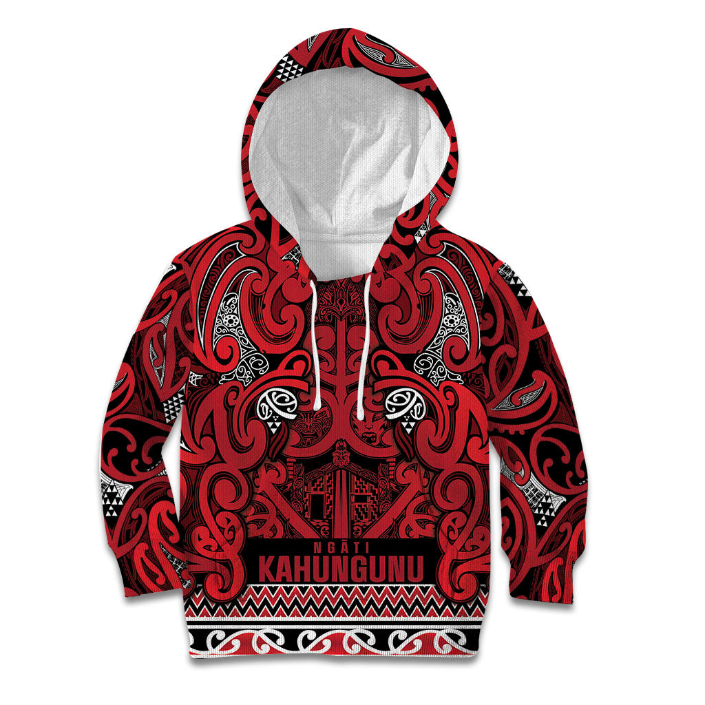Aotearoa Iwi Ngati Kahungunu Kid Hoodie Maori Wharenui House Tribal Pattern