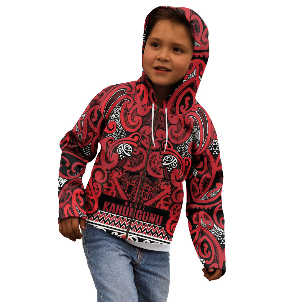 Aotearoa Iwi Ngati Kahungunu Kid Hoodie Maori Wharenui House Tribal Pattern