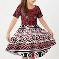 Aotearoa Iwi Ngati Kahungunu Kid Short Sleeve Dress Maori Wharenui House Tribal Pattern