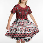 Aotearoa Iwi Ngati Kahungunu Kid Short Sleeve Dress Maori Wharenui House Tribal Pattern