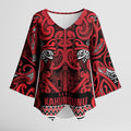 Aotearoa Iwi Ngati Kahungunu Kimono Sleeve Blouse Maori Wharenui House Tribal Pattern