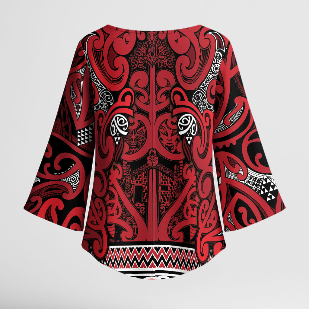 Aotearoa Iwi Ngati Kahungunu Kimono Sleeve Blouse Maori Wharenui House Tribal Pattern