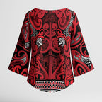 Aotearoa Iwi Ngati Kahungunu Kimono Sleeve Blouse Maori Wharenui House Tribal Pattern
