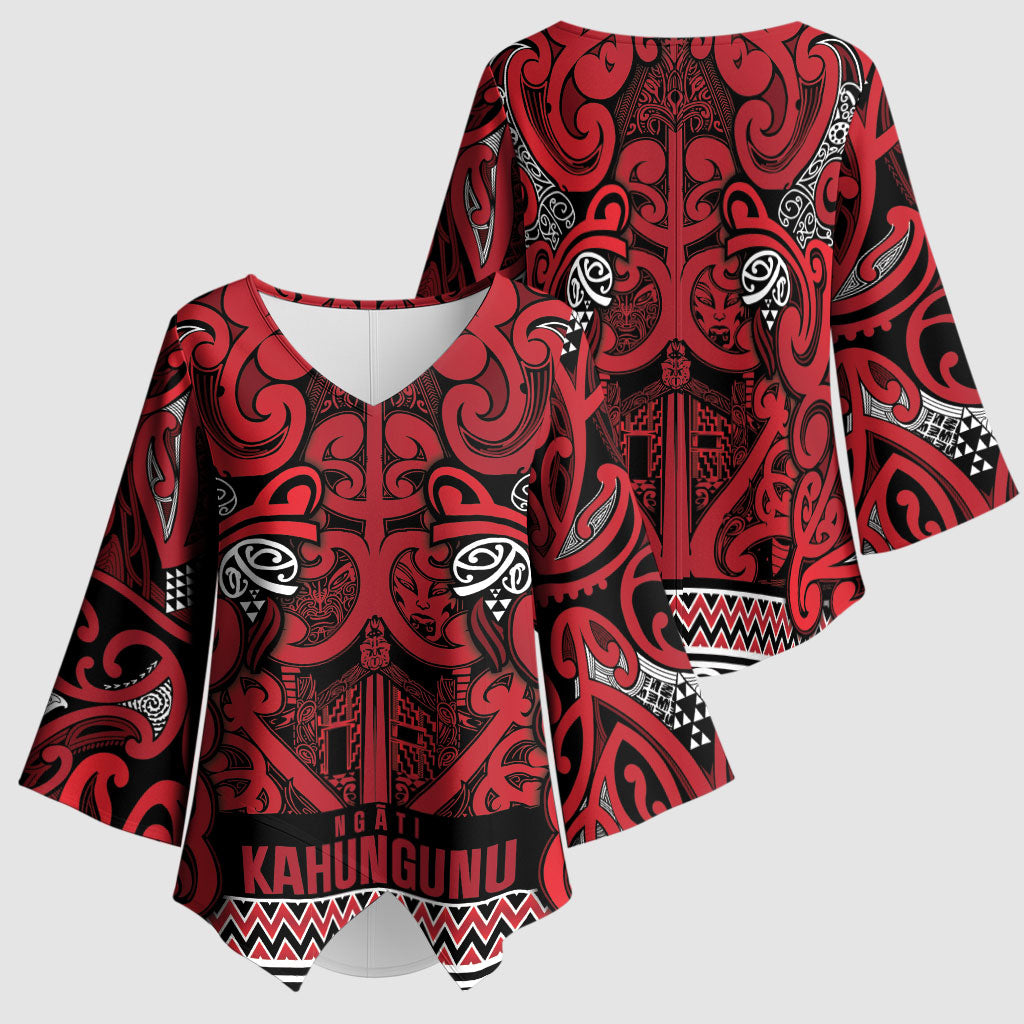 Aotearoa Iwi Ngati Kahungunu Kimono Sleeve Blouse Maori Wharenui House Tribal Pattern