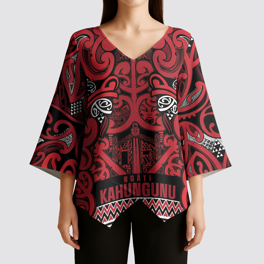 Aotearoa Iwi Ngati Kahungunu Kimono Sleeve Blouse Maori Wharenui House Tribal Pattern