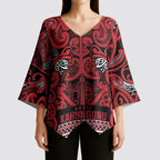 Aotearoa Iwi Ngati Kahungunu Kimono Sleeve Blouse Maori Wharenui House Tribal Pattern