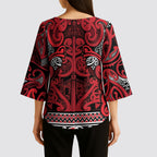 Aotearoa Iwi Ngati Kahungunu Kimono Sleeve Blouse Maori Wharenui House Tribal Pattern