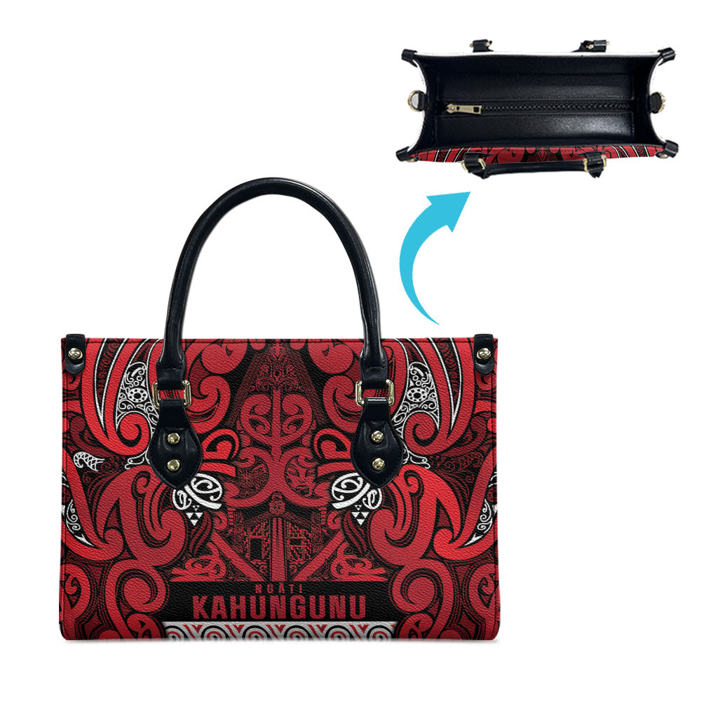 Aotearoa Iwi Ngati Kahungunu Leather Bag Maori Wharenui House Tribal Pattern