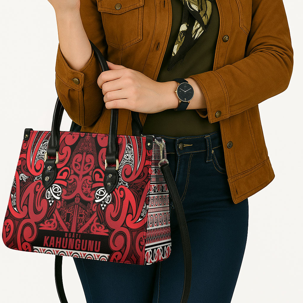 Aotearoa Iwi Ngati Kahungunu Leather Bag Maori Wharenui House Tribal Pattern