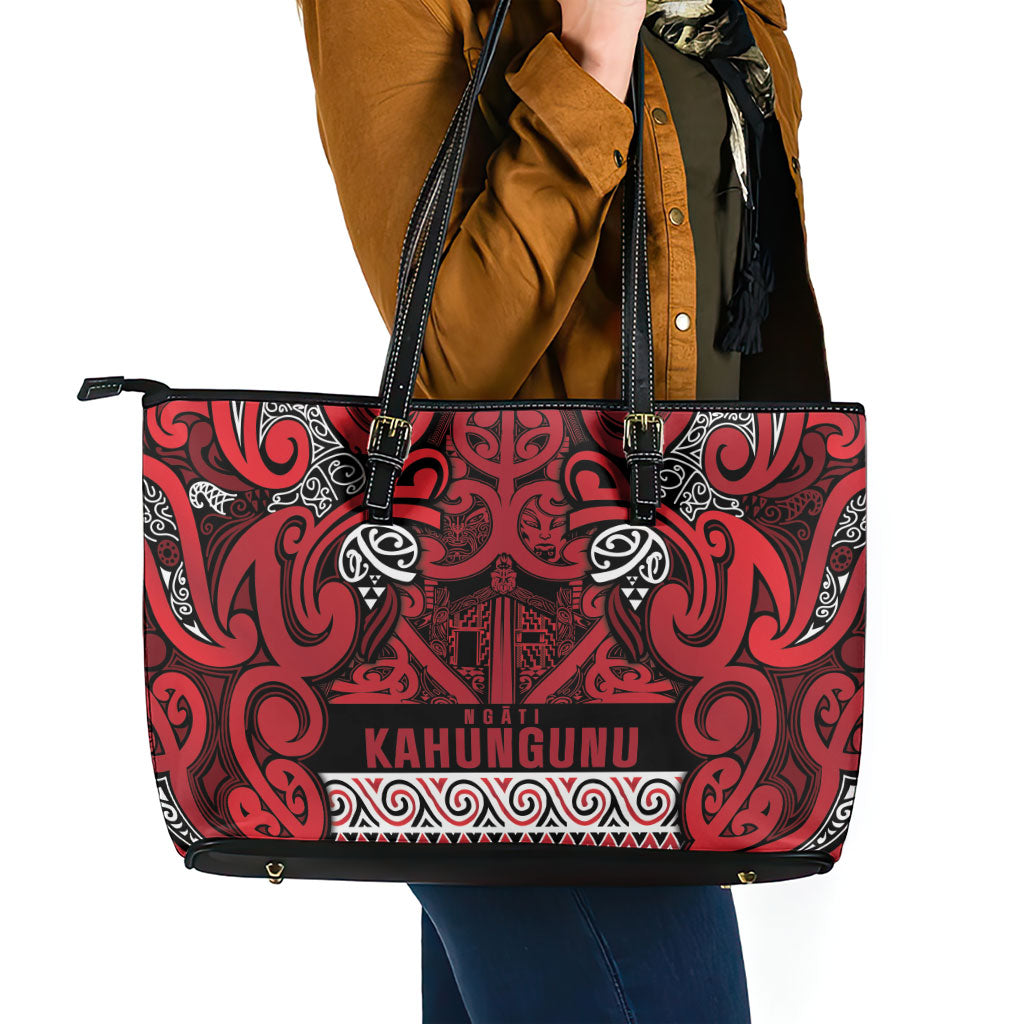 Aotearoa Iwi Ngati Kahungunu Leather Tote Bag Maori Wharenui House Tribal Pattern