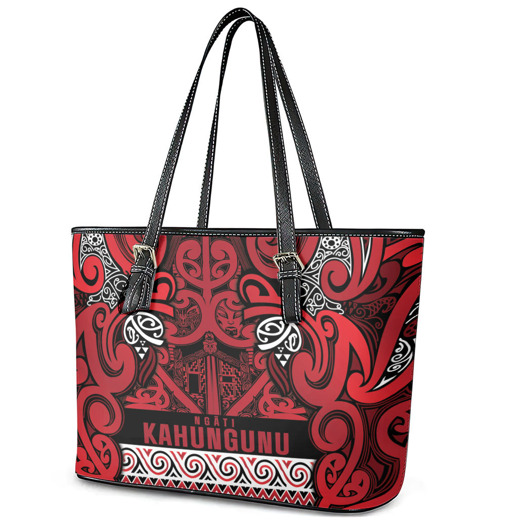 Aotearoa Iwi Ngati Kahungunu Leather Tote Bag Maori Wharenui House Tribal Pattern