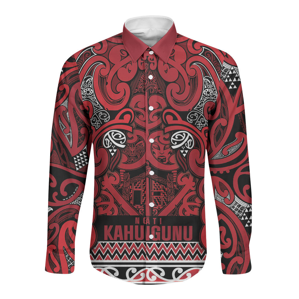 Aotearoa Iwi Ngati Kahungunu Long Sleeve Button Shirt Maori Wharenui House Tribal Pattern