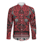 Aotearoa Iwi Ngati Kahungunu Long Sleeve Button Shirt Maori Wharenui House Tribal Pattern