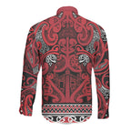 Aotearoa Iwi Ngati Kahungunu Long Sleeve Button Shirt Maori Wharenui House Tribal Pattern