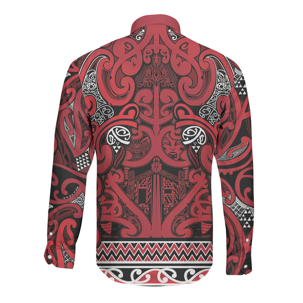Aotearoa Iwi Ngati Kahungunu Long Sleeve Button Shirt Maori Wharenui House Tribal Pattern