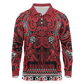 Aotearoa Iwi Ngati Kahungunu Long Sleeve Polo Shirt Maori Wharenui House Tribal Pattern